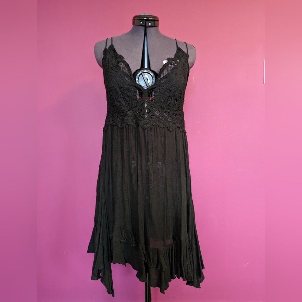 FP One Adella Slip Lace Dress Black Medium